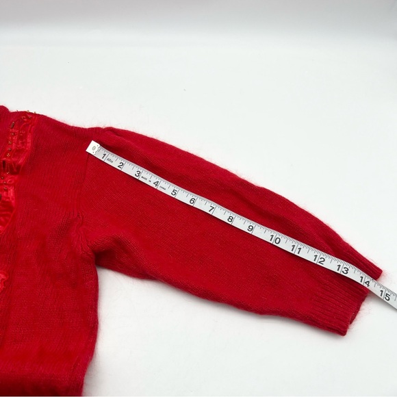 VTG Shapely Knits Sweater Beaded 3/4 Sleeve Pullover Silk Nylon Angora Red Med - Picture 7 of 7